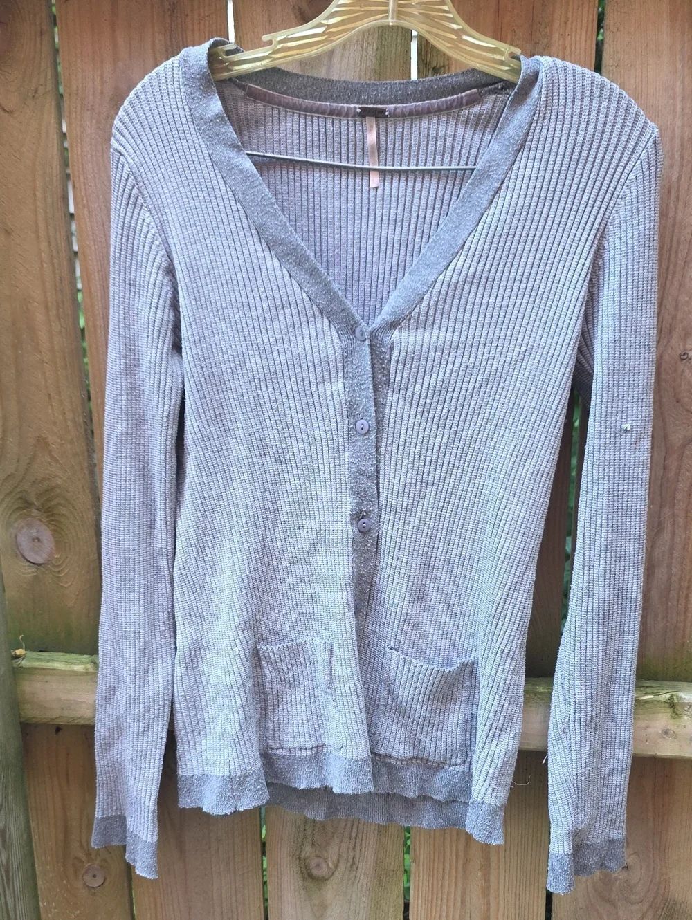 Light Gray Ribbed V-Neck Button Cardigan
